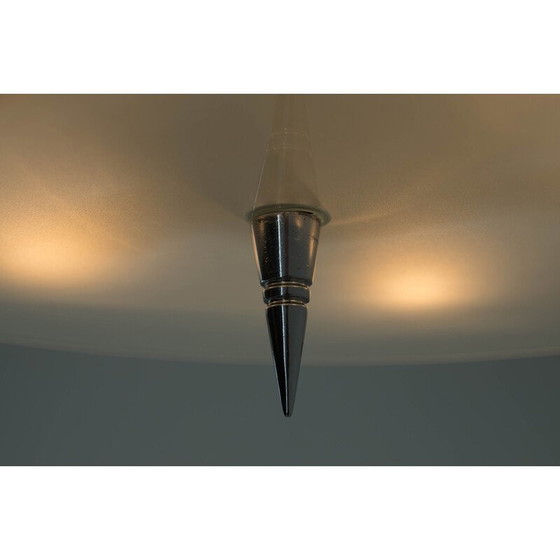 Image 1 of Vintage Art Deco kroonluchter in walnoot, chroom en glas, jaren 1930