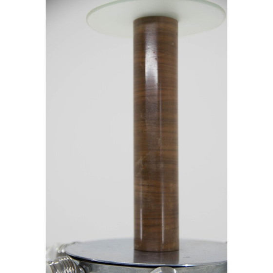 Image 1 of Vintage Art Deco kroonluchter in walnoot, chroom en glas, jaren 1930