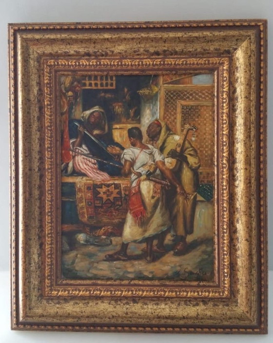 Image 1 of Olieverfschilderij op hout gesigneerd L. Sanchez