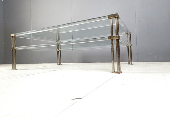 Image 1 of Vintage Lucite en messing salontafel, 1970S