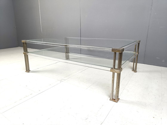 Image 1 of Vintage Lucite en messing salontafel, 1970S