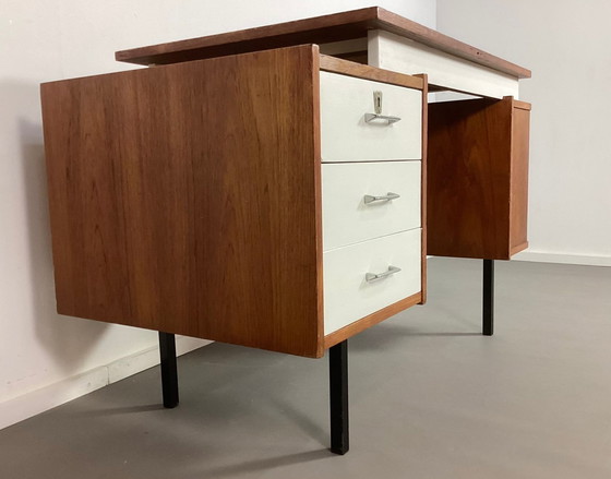 Image 1 of Vintage Teak Met Wit Tijsseling Bureau 