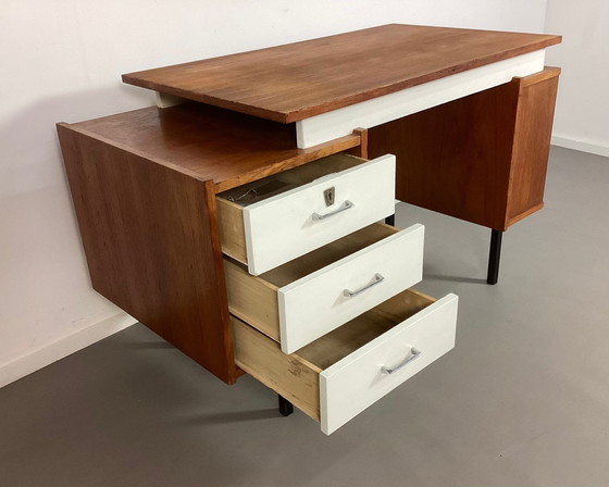 Image 1 of Vintage Teak Met Wit Tijsseling Bureau 