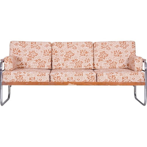 Vintage Vichr a Spol bank van beukenhout en chroom, Tsjecho-Slowakije jaren 1930