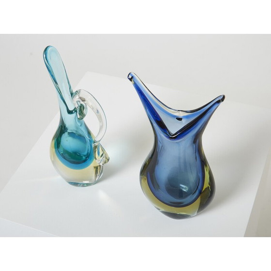 Image 1 of Paar vintage Sommerso vazen van Murano glas, 1970