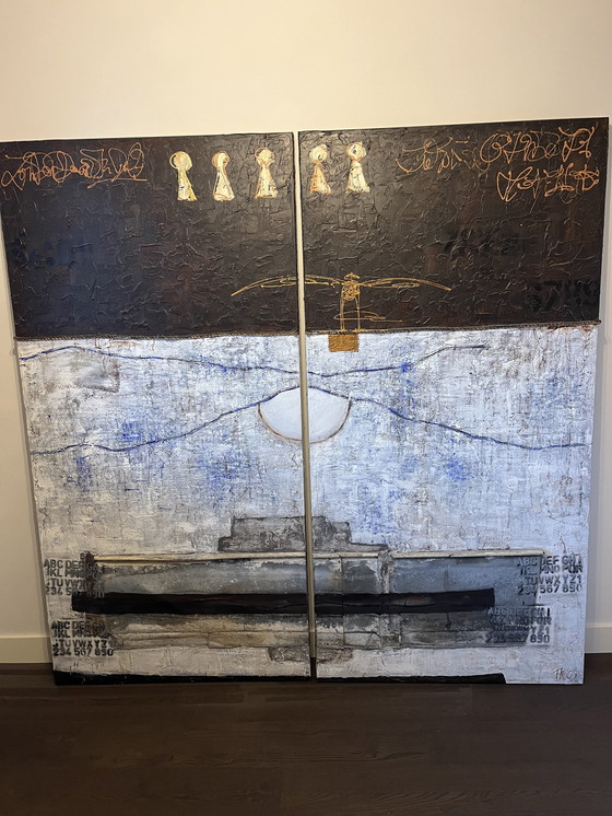 Image 1 of Heel groot Schilderij Tweeluik, Perfecte Staat!