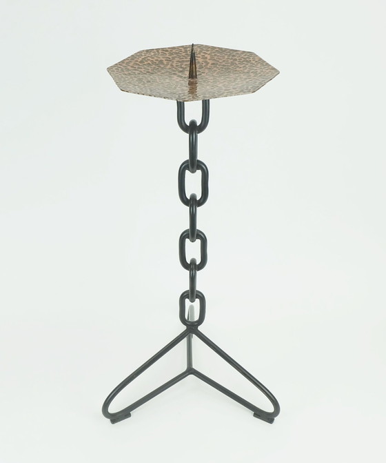 Image 1 of Grote 21" Kandelaar Brutalistisch Ontwerp Ijzer Koper Echt Vintage 1960S Xxl Kandelaar