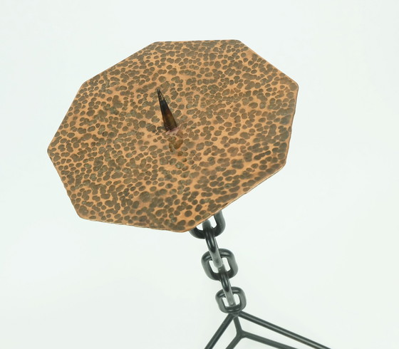 Image 1 of Grote 21" Kandelaar Brutalistisch Ontwerp Ijzer Koper Echt Vintage 1960S Xxl Kandelaar