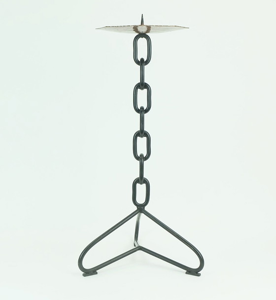 Image 1 of Grote 21" Kandelaar Brutalistisch Ontwerp Ijzer Koper Echt Vintage 1960S Xxl Kandelaar