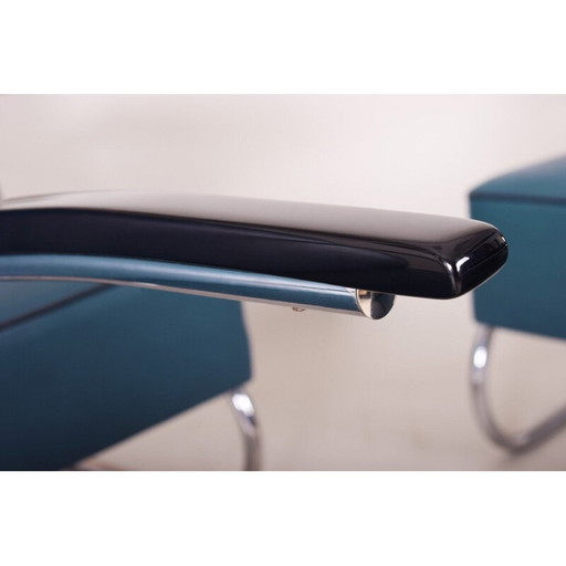Vintage blauwe fauteuil van Mucke Melder, Tsjechië 1930
