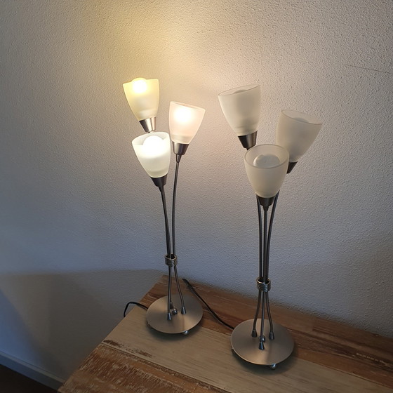 Image 1 of Tafellamp - Kastlamp - Vandeheg - Kelklamp - 3 Kelken - Set