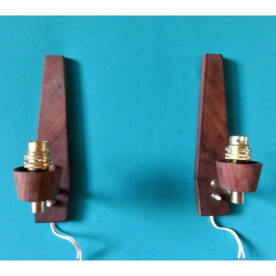 Image 1 of Paar vintage "Vitrika" rozenhouten wandlampen, Denemarken 1960