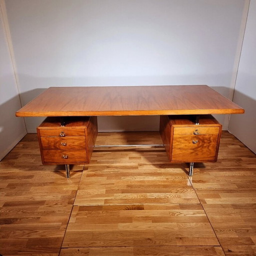 Vintage bureau van walnootfineer, chroom en lak, 1965