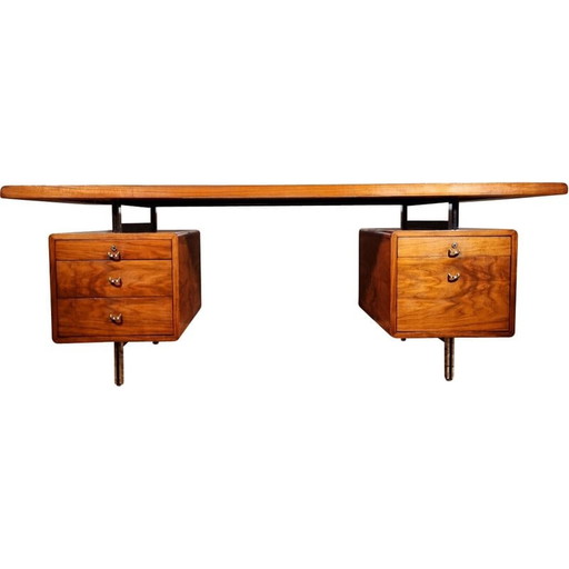 Vintage bureau van walnootfineer, chroom en lak, 1965