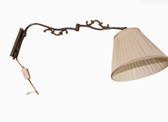 Image 1 of Vintage Schaarlamp, Muurlamp Brons Met Beige Plissé Kap