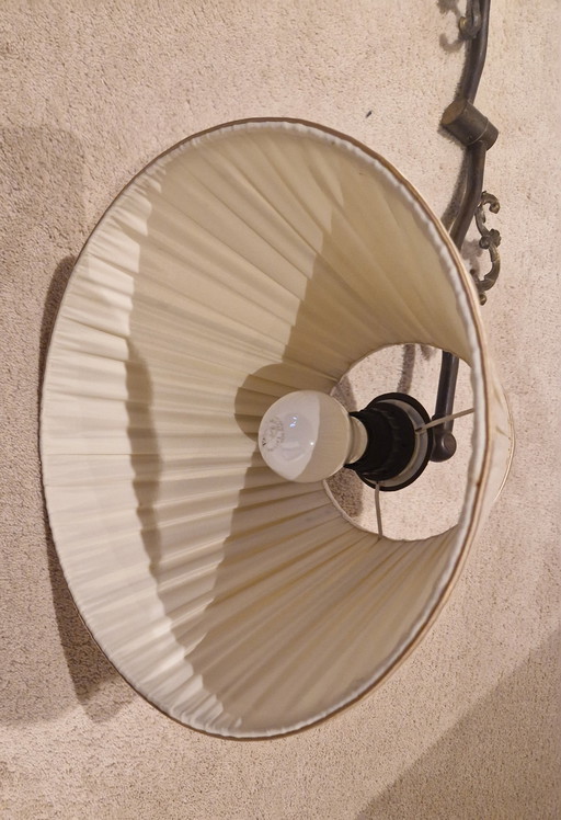 Vintage Schaarlamp, Muurlamp Brons Met Beige Plissé Kap