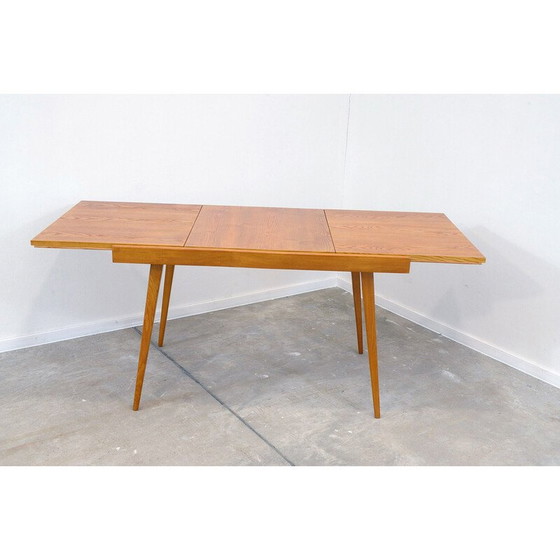 Image 1 of Vintage inklapbare eettafel in essen en beuken door František Jirák voor Tatra nábytok, Tsjecho-Slowakije 1970