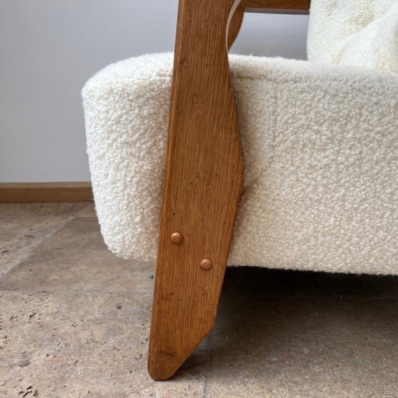 Image 1 of Eikenhouten fauteuil uit Mid Century Frankrijk, Guillerme et Chambron, 1960