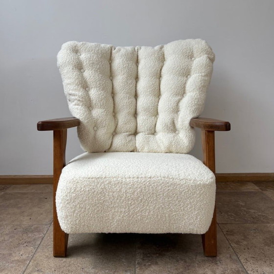 Image 1 of Eikenhouten fauteuil uit Mid Century Frankrijk, Guillerme et Chambron, 1960