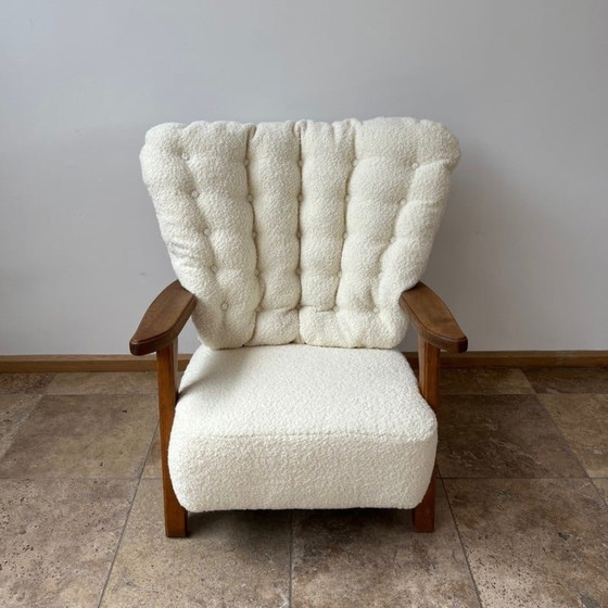 Image 1 of Eikenhouten fauteuil uit Mid Century Frankrijk, Guillerme et Chambron, 1960