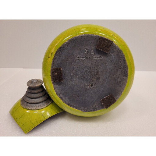 Set van 3 vintage Raku groen geglazuurde keramische vazen door Geneviève Berrin, Frankrijk