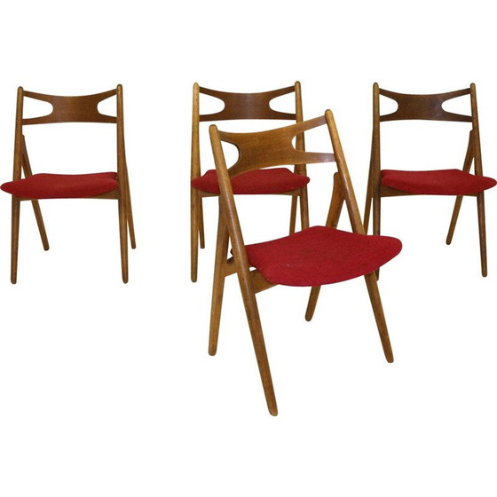 Image 1 of Set van 4 vintage eiken en teakhouten stoelen 1960