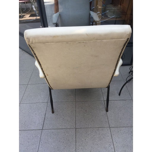 Vintage witte kunstlederen fauteuil 1960