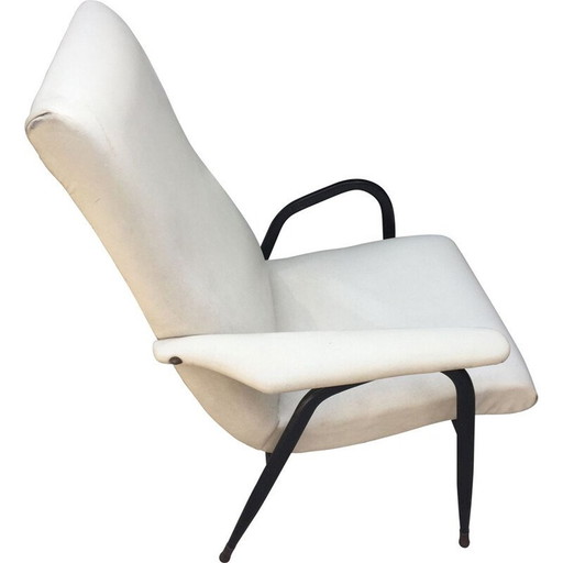 Vintage witte kunstlederen fauteuil 1960