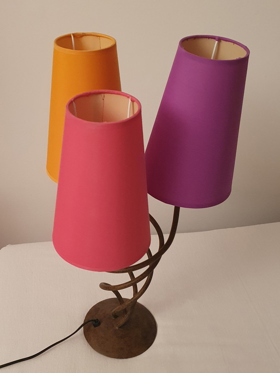 Image 1 of Woonkamerlamp met drie gekleurde kappen Lumiclub