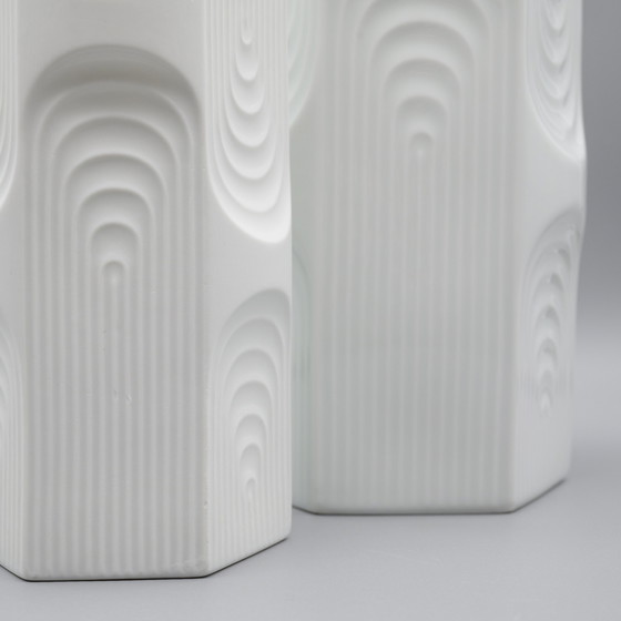 Image 1 of Retro Op Art Design Ak Kaiser Geometrisch reliëf glanzend porseleinen vaas Vintage 70S