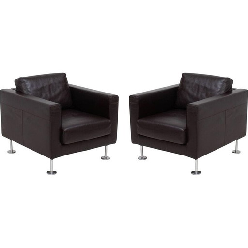 Paar vintage leren stoelen "Park" van Jasper Morrison voor Vitra, 2004
