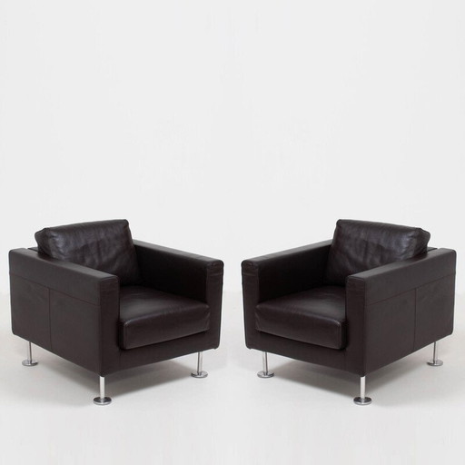 Paar vintage leren stoelen "Park" van Jasper Morrison voor Vitra, 2004