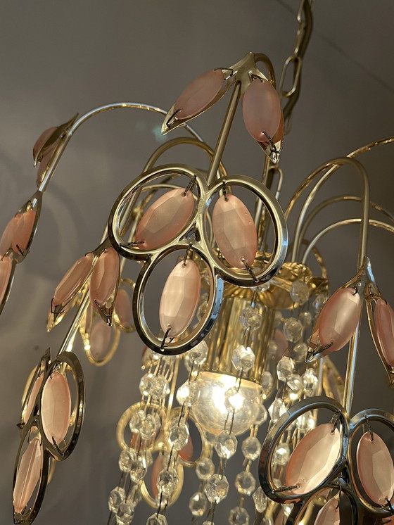 Image 1 of Vintage Roze Goudenregen Kroonluchter Hanglamp Kristal 