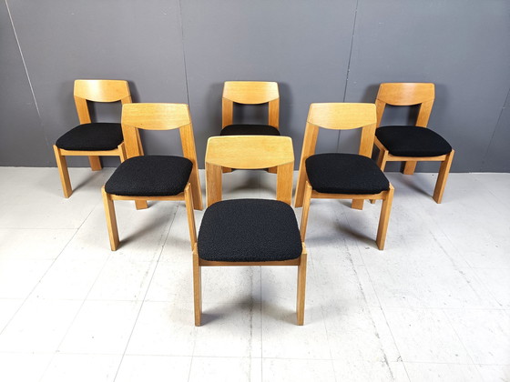 Image 1 of Vintage Brutalistische Eetkamerstoelen, set van 6, 1970S