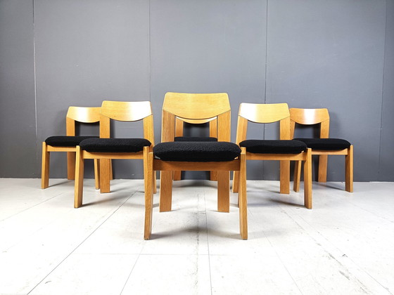 Image 1 of Vintage Brutalistische Eetkamerstoelen, set van 6, 1970S