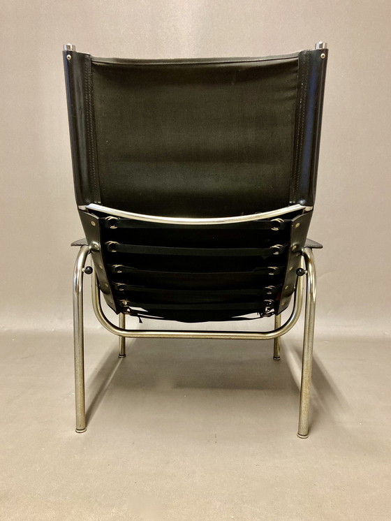 Image 1 of Paar zwart leren fauteuils Design 1960.