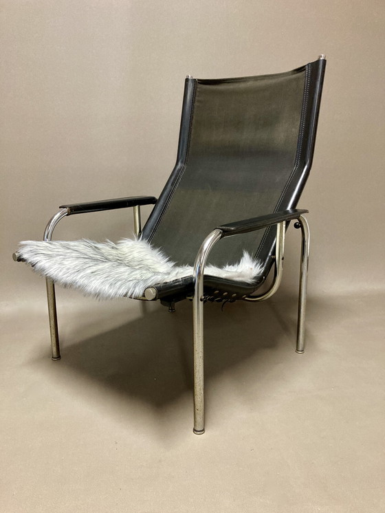 Image 1 of Paar zwart leren fauteuils Design 1960.