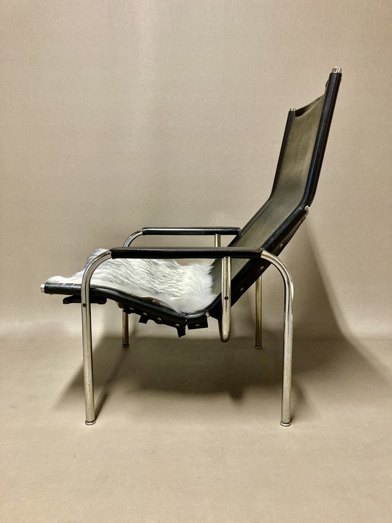 Image 1 of Paar zwart leren fauteuils Design 1960.