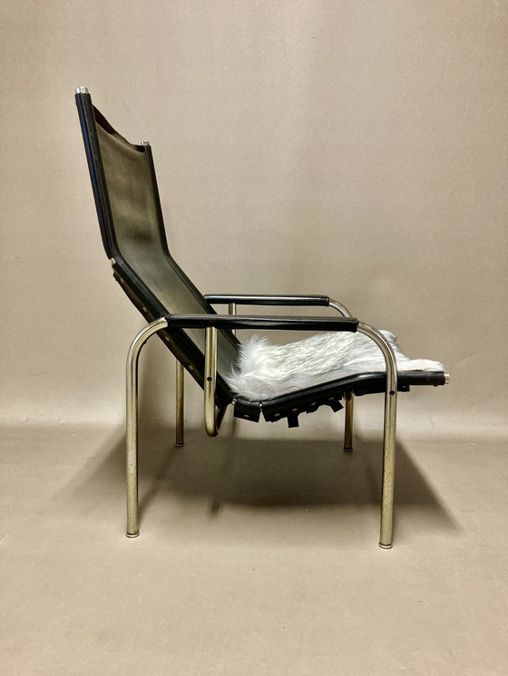 Image 1 of Paar zwart leren fauteuils Design 1960.