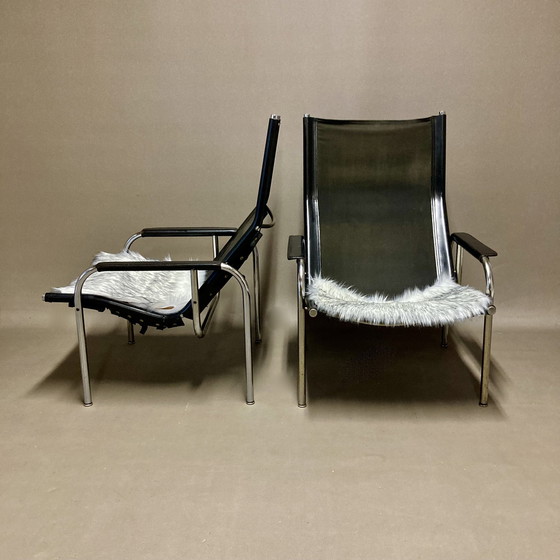 Image 1 of Paar zwart leren fauteuils Design 1960.