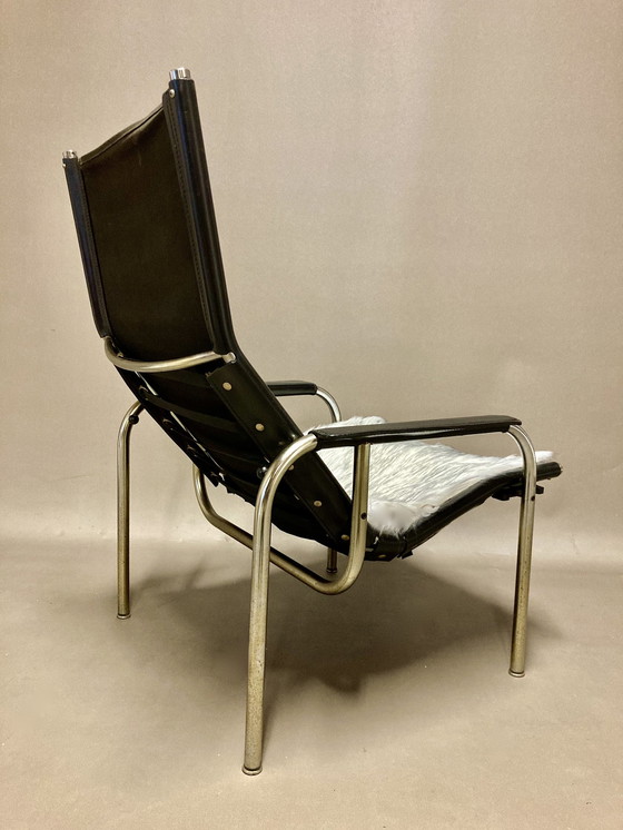 Image 1 of Paar zwart leren fauteuils Design 1960.