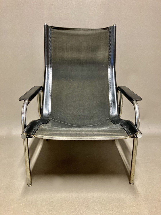 Image 1 of Paar zwart leren fauteuils Design 1960.