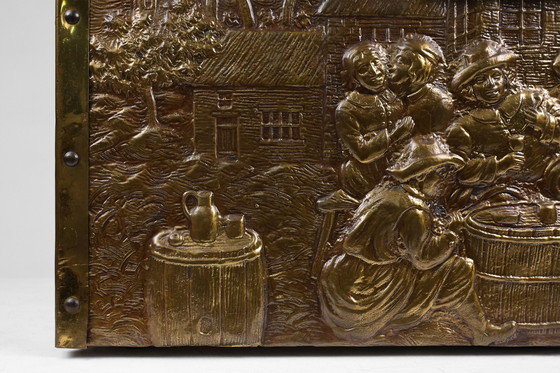 Image 1 of  Grote kast bedekt met gebeeldhouwd koperen reliëf, België, 1930S