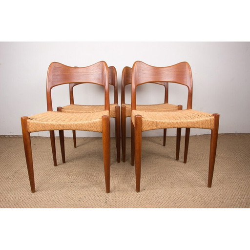 Set van 4 teakhouten en touw stoelen van Arne Hovmand Olsen voor Mogens Kold, Denemarken 1960