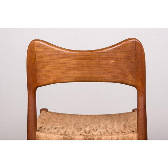 Image 1 of Set van 4 teakhouten en touw stoelen van Arne Hovmand Olsen voor Mogens Kold, Denemarken 1960