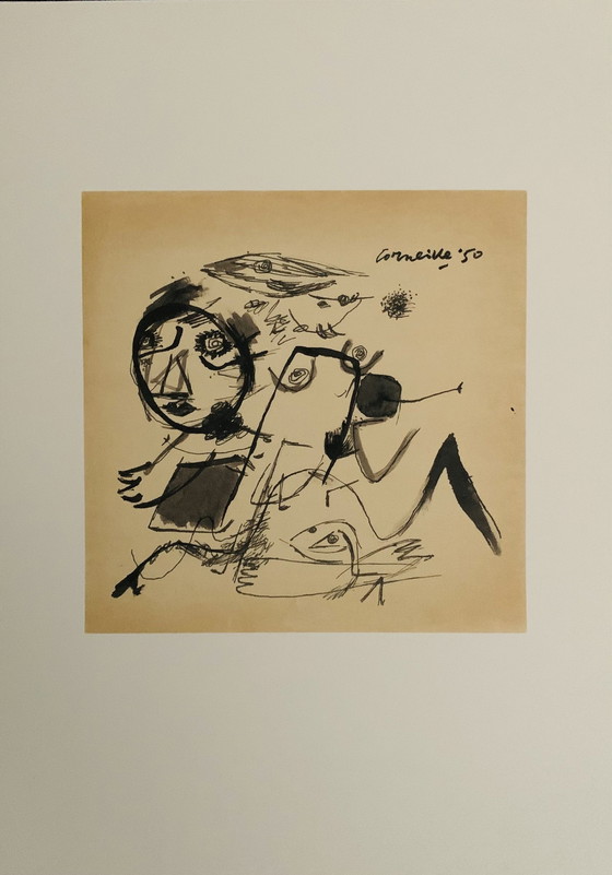 Image 1 of Guillaume Corneille, Femme Fauve: Ma Brune Lithografie. Gesigneerd In De Plaat. Op Perkamentpapier. In Uitstekende Staat