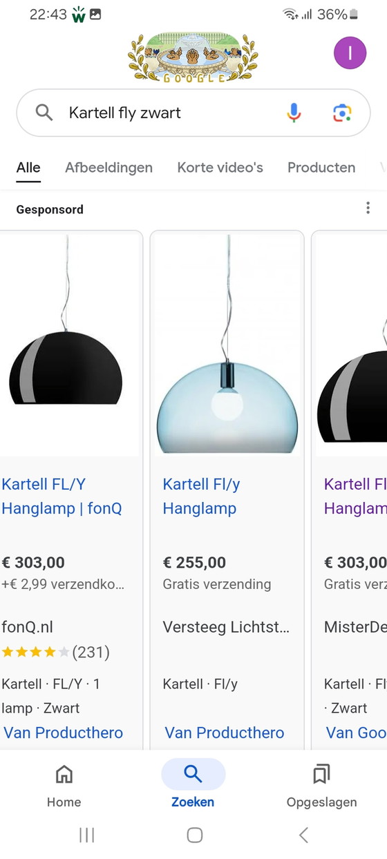 Image 1 of 6x Kartell Fly hanglamp - wit zwart