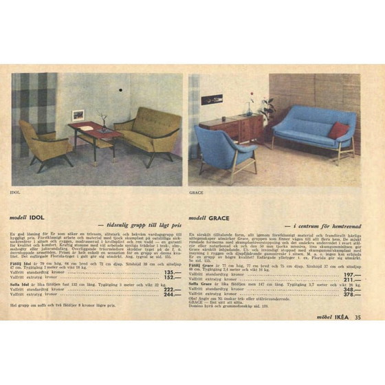 Image 1 of Vintage Scandinavische 2-zits bruine stoffen Grace bank van Ikea, 1961