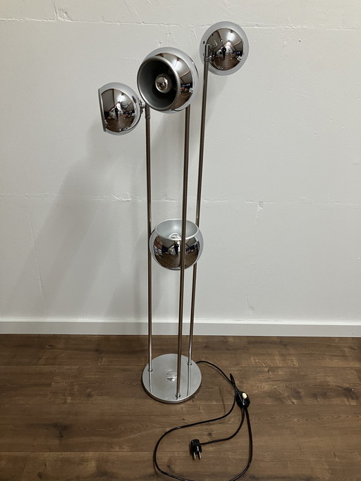 Space Age Eyeball Vintage Vloerlamp Met 4 Lichtpunten Chroom