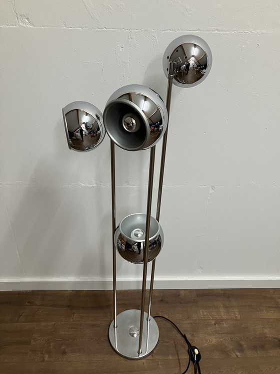 Image 1 of Space Age Eyeball Vintage Vloerlamp Met 4 Lichtpunten Chroom